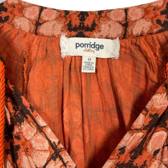 Anthropologie Porridge Elisabeth Peasant Top Medium Orange Boho Batik Print - Picture 5 of 6
